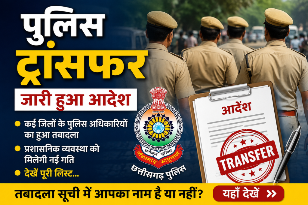 BREAKING: छत्तीसगढ़ में पुलिस महकमे में बड़ा फेरबदल, 92 ASP-DSP-CSP अधिकारियों का तबादला; कोरबा को मिले नए CSP और ट्रैफिक DSP।